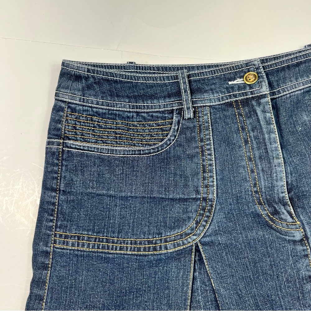 Vintage Y2K Dark Denim Pleated Longline Low Rise Jean Skirt Academia Size 4 - Picture 4 of 6